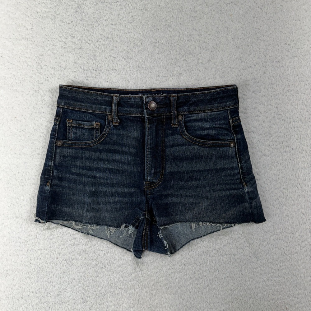 American Eagle Super Stretch 0 (W25.5) Dark Hi-Rise Shortie Denim Shorts Women's